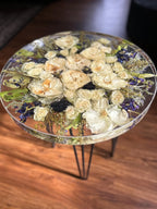 Preserved Flower Epoxy Resin Table – Round & Square Botanical Accent Table