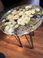 Preserved Flower Epoxy Resin Table – Round & Square Botanical Accent Table
