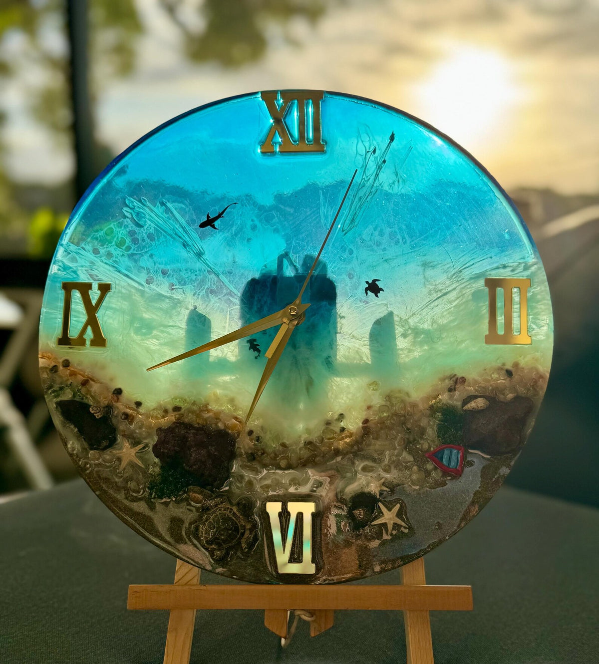 Ocean Wave Epoxy Resin Wall Clock – Handmade Coastal Decor