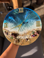 Ocean Wave Epoxy Resin Wall Clock – Handmade Coastal Decor