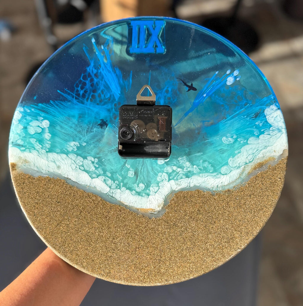 Ocean Wave Epoxy Resin Wall Clock – Handmade Coastal Decor