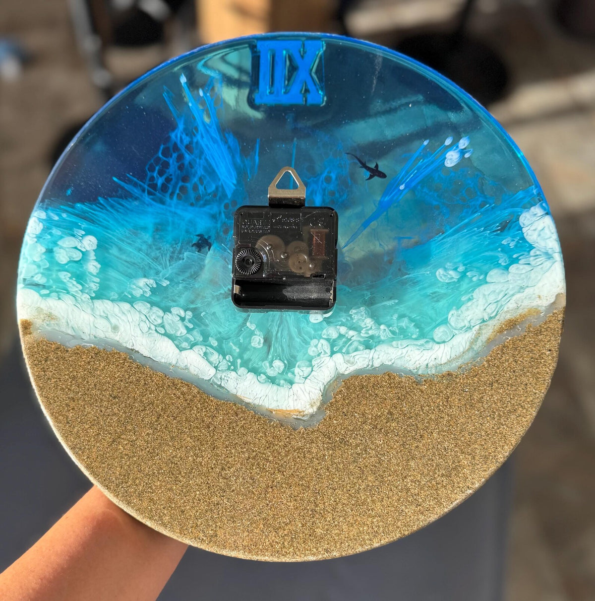 Ocean Wave Epoxy Resin Wall Clock – Handmade Coastal Decor