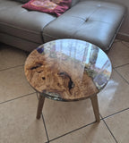 Pressed Flower Epoxy Resin Table – Round Live-Edge Wood Botanical Tabletop