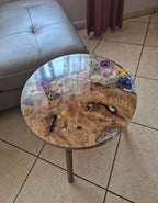 Pressed Flower Epoxy Resin Table – Round Live-Edge Wood Botanical Tabletop