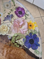 Pressed Flower Epoxy Resin Table – Round Live-Edge Wood Botanical Tabletop