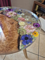 Pressed Flower Epoxy Resin Table – Round Live-Edge Wood Botanical Tabletop