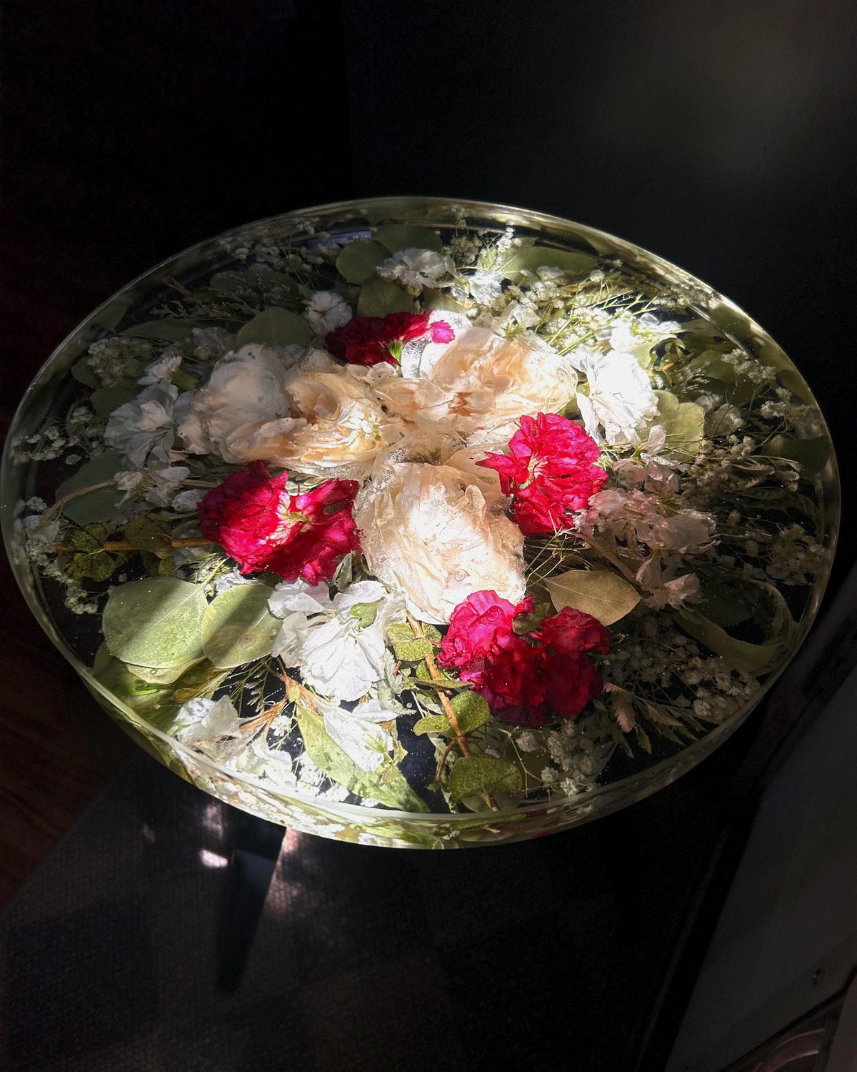Preserved Flower Epoxy Resin Table – Round & Square Botanical Accent Table