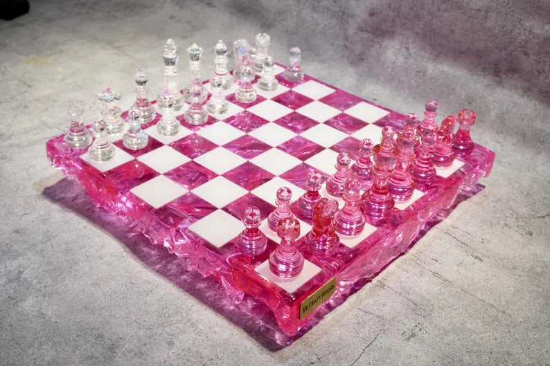 Rose Crystal Resin Chess Set: Handmade Luxury Home Decor , Unique Romantic Gift For Friends