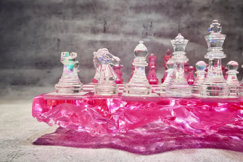 Rose Crystal Resin Chess Set: Handmade Luxury Home Decor , Unique Romantic Gift For Friends