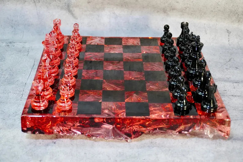 Handmade Redstone Crystal - Resin Chess Set: Elegant Home Decor, Unique Personalized Chess Board