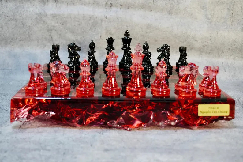 Handmade Redstone Crystal - Resin Chess Set: Elegant Home Decor, Unique Personalized Chess Board