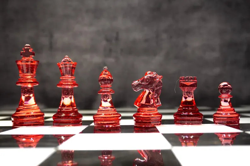 Handmade Redstone Crystal - Resin Chess Set: Elegant Home Decor, Unique Personalized Chess Board