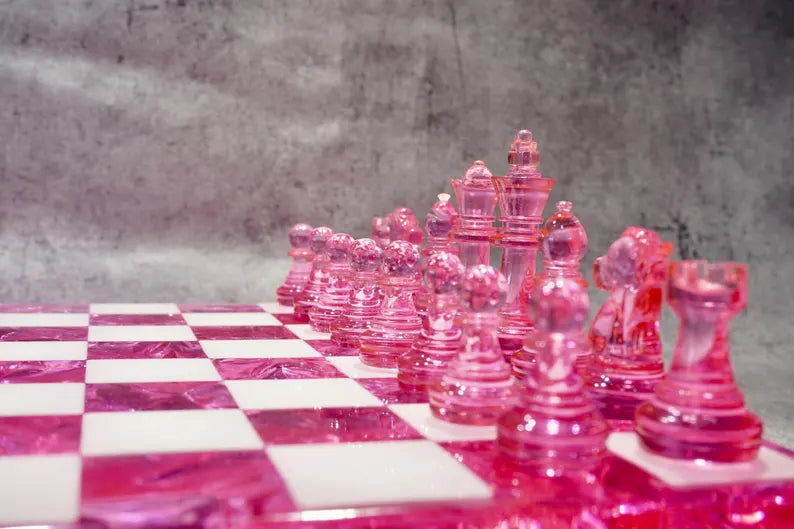 Rose Crystal Resin Chess Set: Handmade Luxury Home Decor , Unique Romantic Gift For Friends