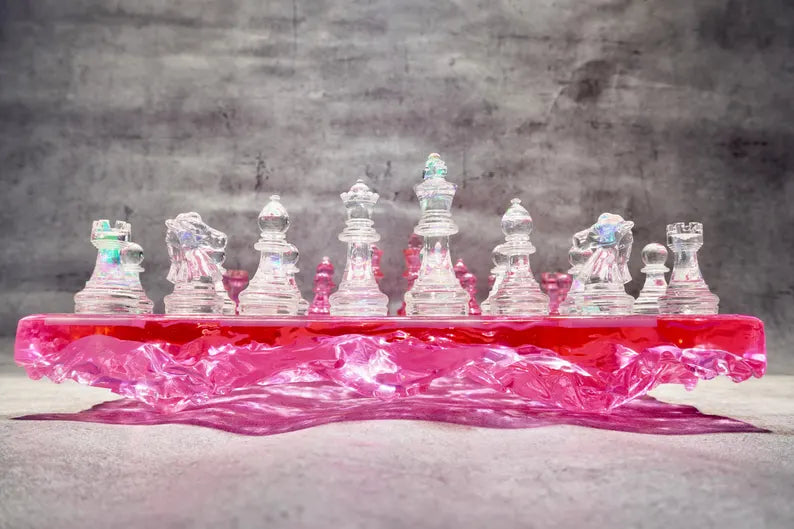 Rose Crystal Resin Chess Set: Handmade Luxury Home Decor , Unique Romantic Gift For Friends