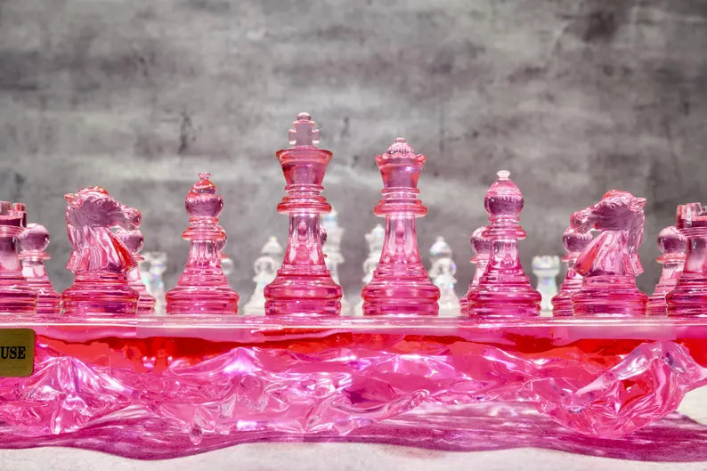Rose Crystal Resin Chess Set: Handmade Luxury Home Decor , Unique Romantic Gift For Friends