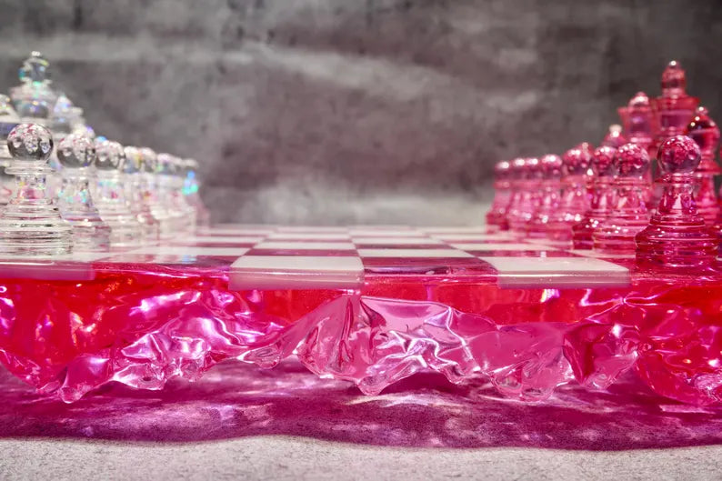 Rose Crystal Resin Chess Set: Handmade Luxury Home Decor , Unique Romantic Gift For Friends