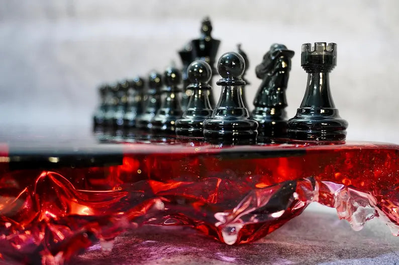 Handmade Redstone Crystal - Resin Chess Set: Elegant Home Decor, Unique Personalized Chess Board