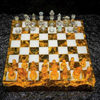 مجموعة شطرنج من راتنج الكريستال الذهبي: فاخرة وعصرية ومصنوعة يدويًا لعشاق الشطرنج | هدية وديكور رائعان