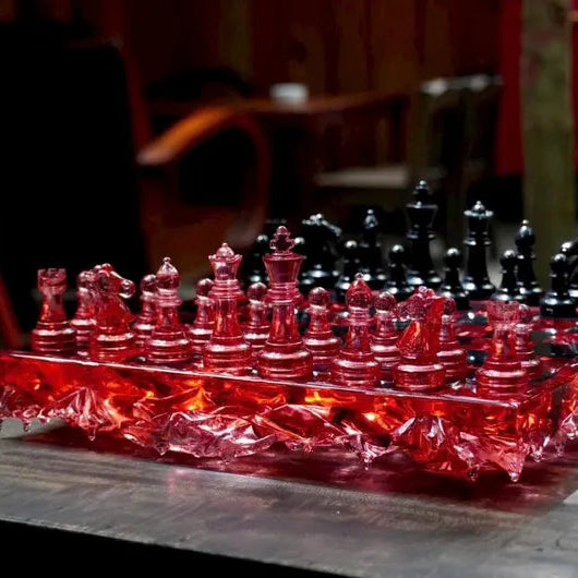 Handmade Redstone Crystal - Resin Chess Set: Elegant Home Decor, Unique Personalized Chess Board