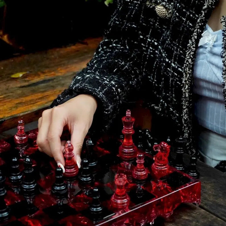 Handmade Redstone Crystal - Resin Chess Set: Elegant Home Decor, Unique Personalized Chess Board