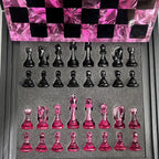 Rose Quartz Resin Chess Set – Handmade Pink Transparent Board With Box