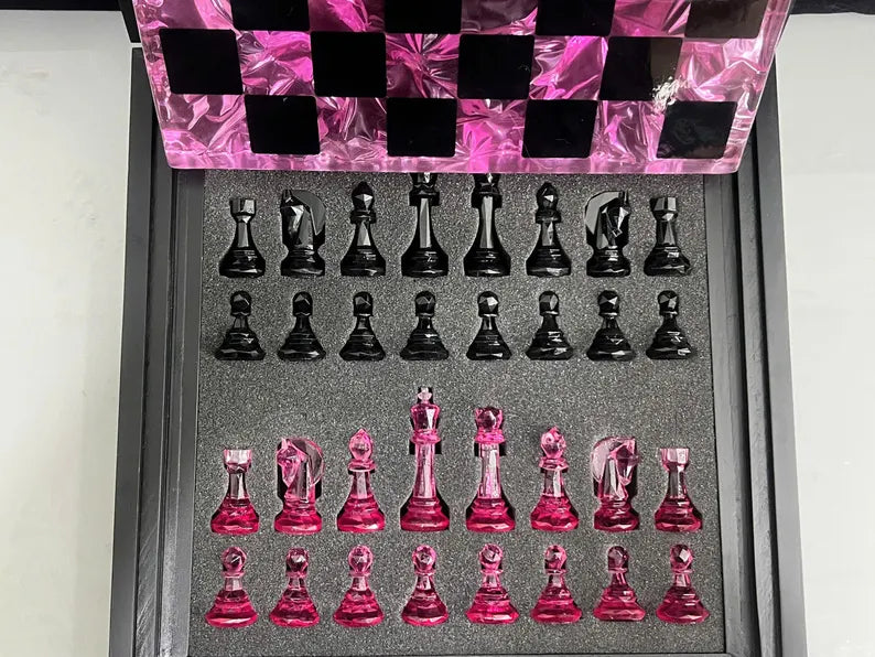 Rose Crystal Resin Chess Set: Handmade Luxury Home Decor , Unique Romantic Gift For Friends