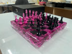 Rose Quartz Resin Chess Set – Handmade Pink Transparent Board With Box
