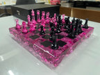Rose Quartz Resin Chess Set – Handmade Pink Transparent Board With Box