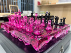 Rose Quartz Resin Chess Set – Handmade Pink Transparent Board With Box