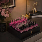 Rose Quartz Resin Chess Set – Handmade Pink Transparent Board With Box