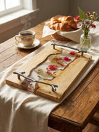 Pressed Flower Epoxy Wood Serving Tray – Botanical Resin Decorative Tray