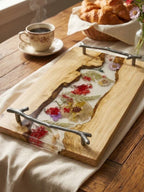Pressed Flower Epoxy Wood Serving Tray – Botanical Resin Decorative Tray