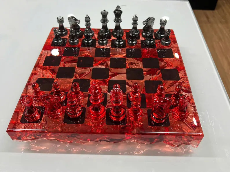 Handmade Redstone Crystal - Resin Chess Set: Elegant Home Decor, Unique Personalized Chess Board