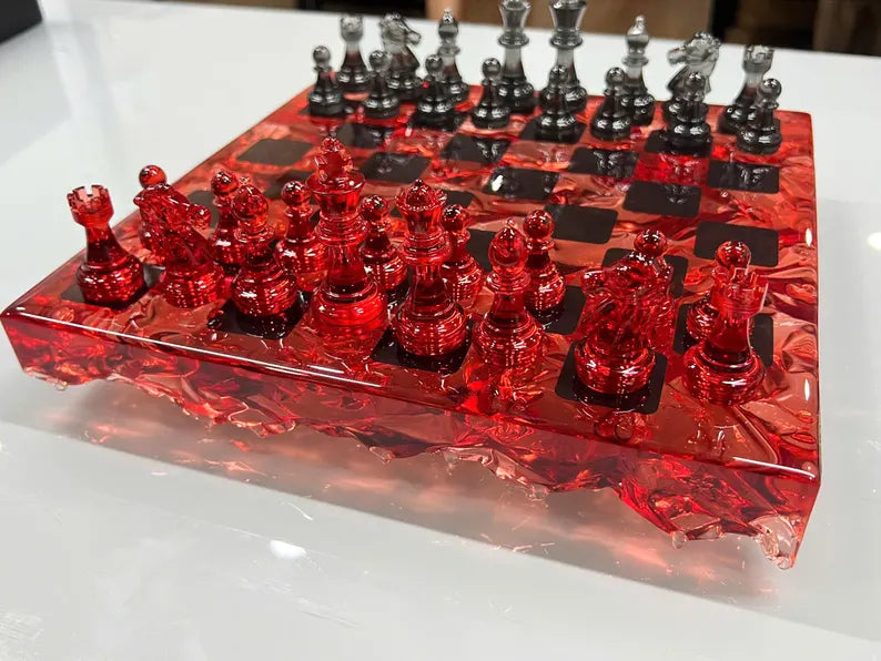 Handmade Redstone Crystal - Resin Chess Set: Elegant Home Decor, Unique Personalized Chess Board