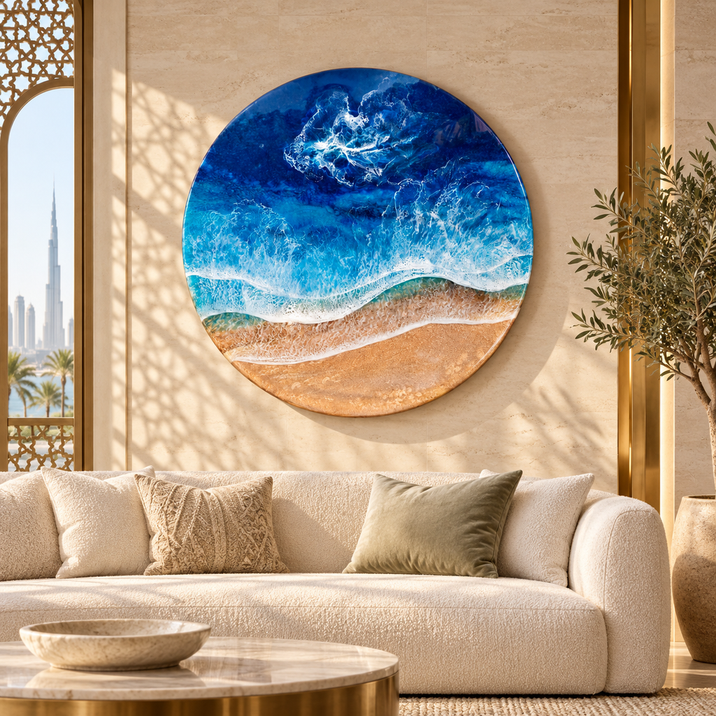 Round Ocean Wave Epoxy Resin Wall Art – Coastal Beach Décor