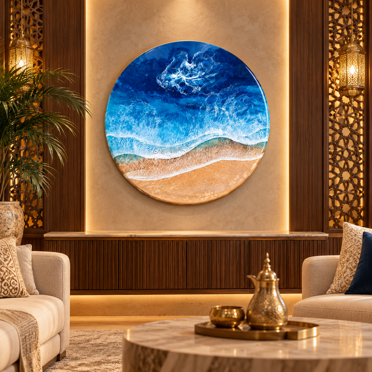 Round Ocean Wave Epoxy Resin Wall Art – Coastal Beach Décor