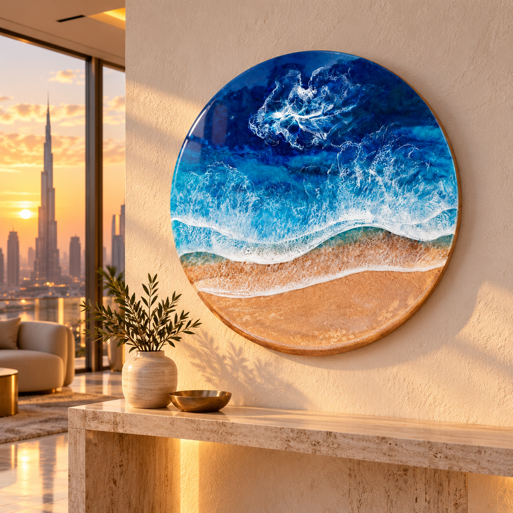 Round Ocean Wave Epoxy Resin Wall Art – Coastal Beach Décor