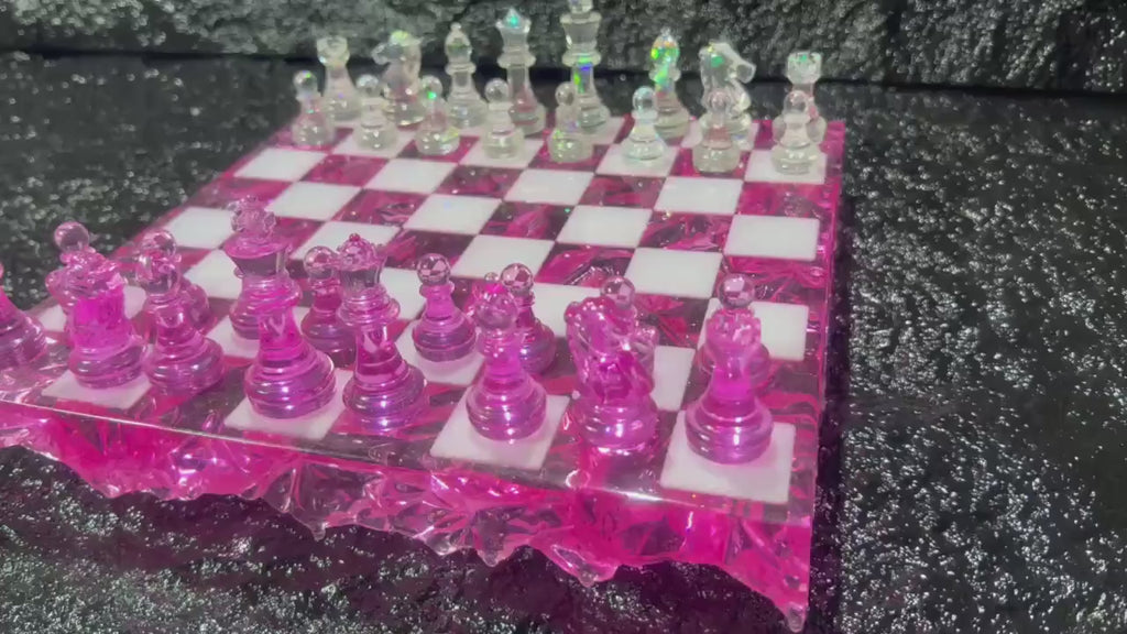 Rose Crystal Resin Chess Set: Handmade Luxury Home Decor , Unique Romantic Gift For Friends