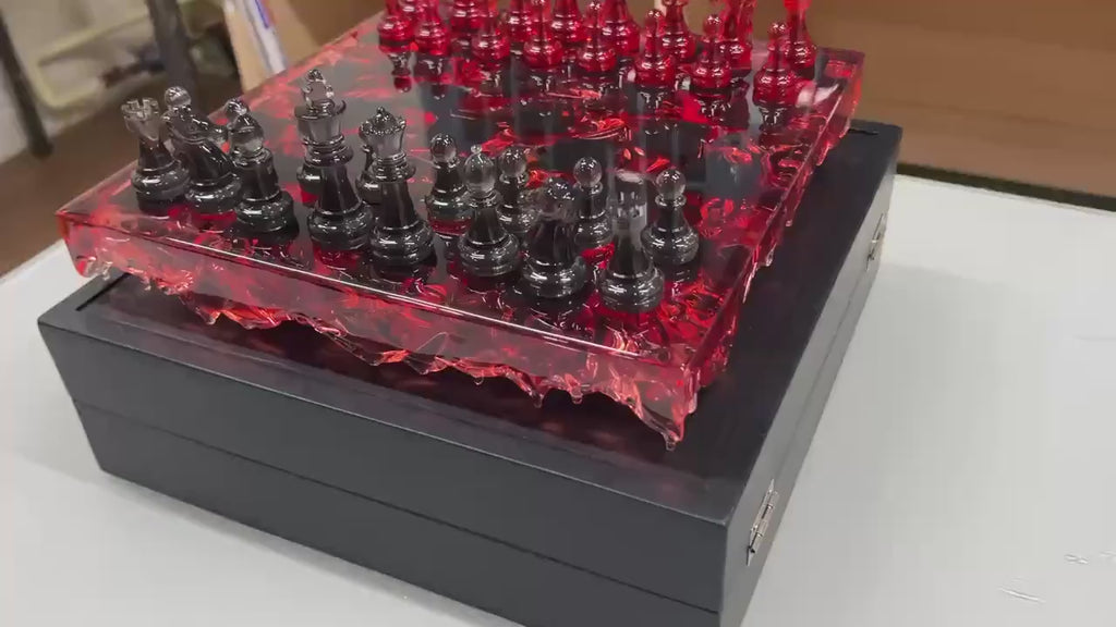 Handmade Redstone Crystal - Resin Chess Set: Elegant Home Decor, Unique Personalized Chess Board