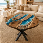 Ocean Shore Round Epoxy Coffee Table – Coastal Wood Center Table