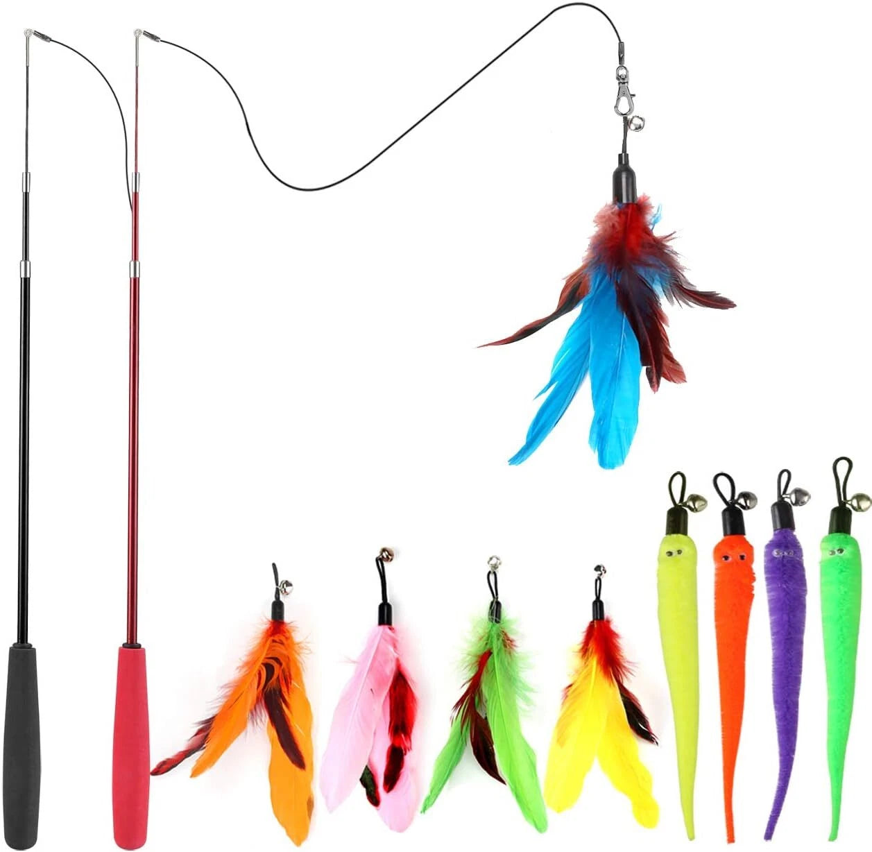 Interactive Cat Wand Toy Set – Retractable Teaser with Feather Refills for Indoor Cats