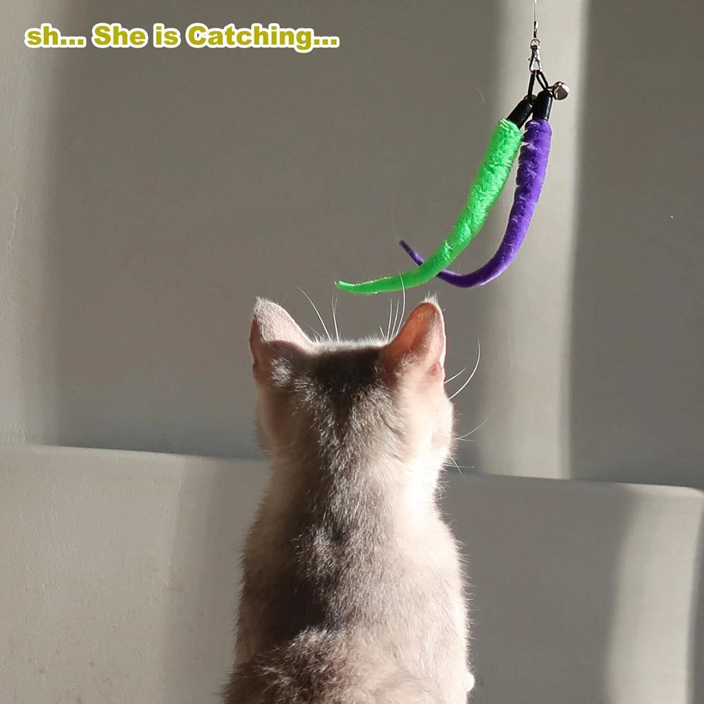 Interactive Cat Wand Toy Set – Retractable Teaser with Feather Refills for Indoor Cats