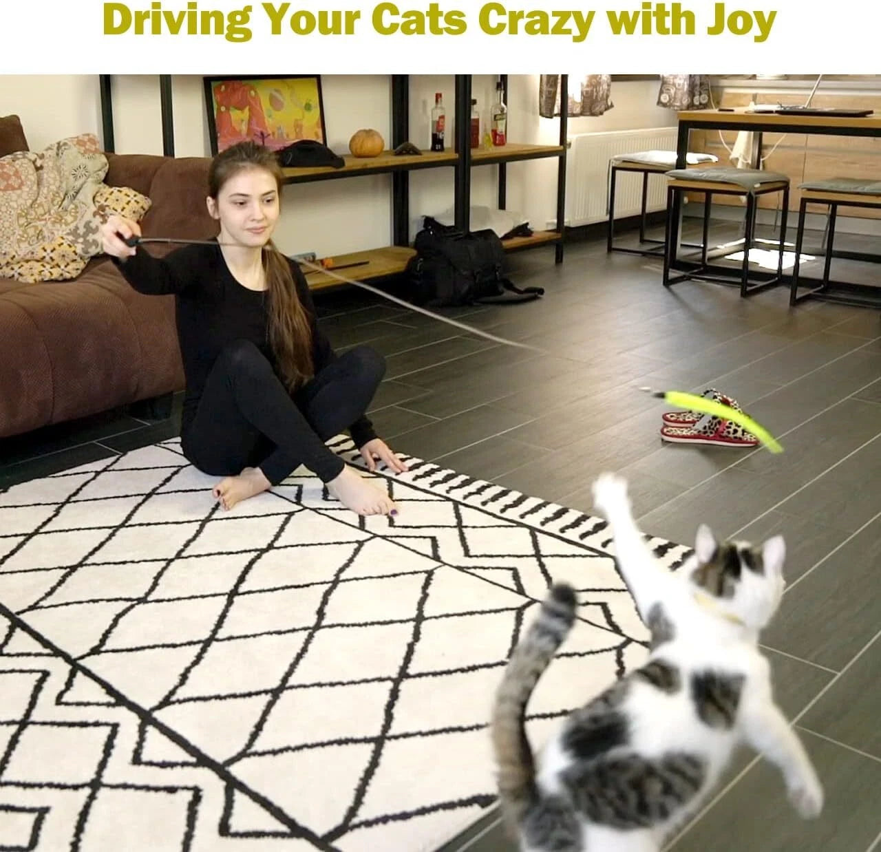 Interactive Cat Wand Toy Set – Retractable Teaser with Feather Refills for Indoor Cats