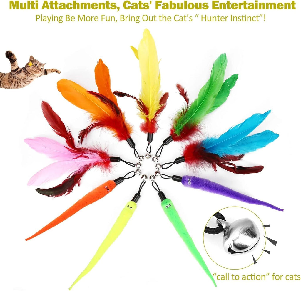 Interactive Cat Wand Toy Set – Retractable Teaser with Feather Refills for Indoor Cats