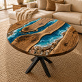 Ocean Shore Round Epoxy Coffee Table – Coastal Wood Center Table
