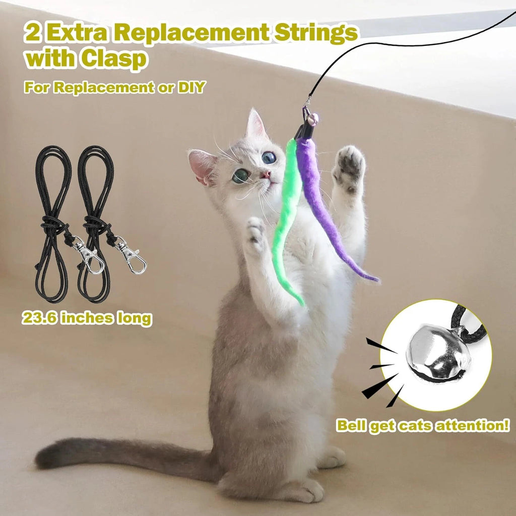 Interactive Cat Wand Toy Set – Retractable Teaser with Feather Refills for Indoor Cats