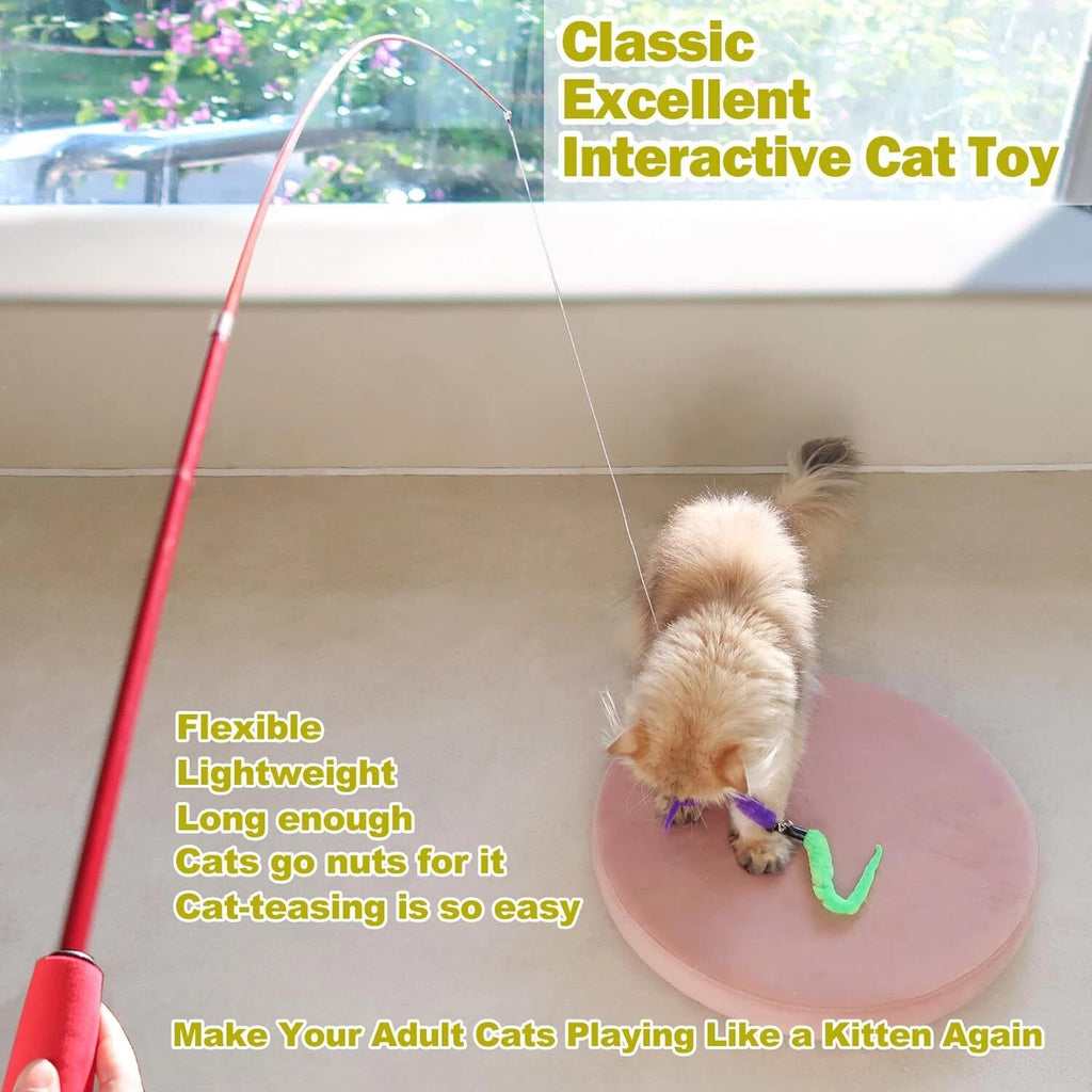 Interactive Cat Wand Toy Set – Retractable Teaser with Feather Refills for Indoor Cats