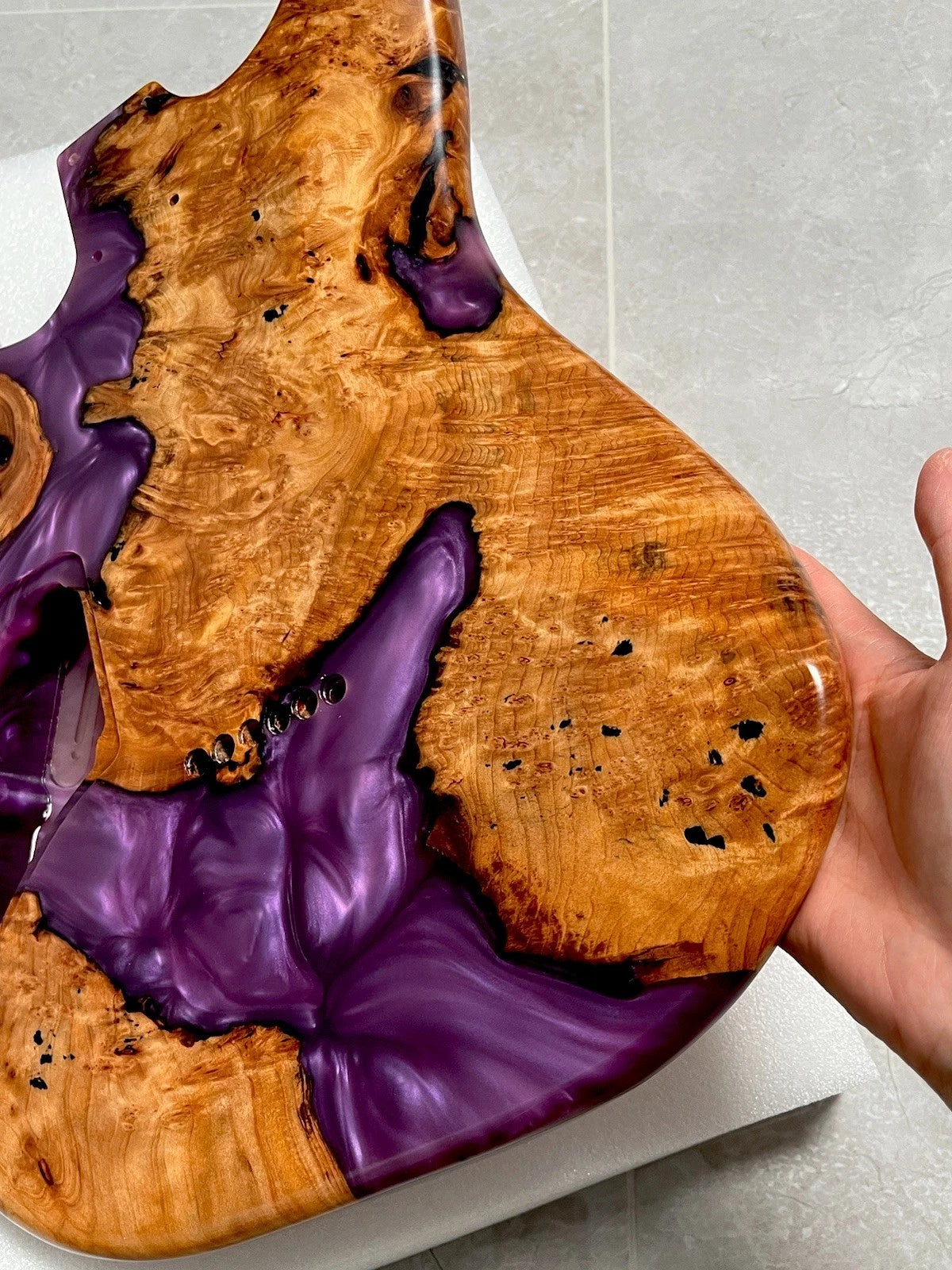 Royal Purple Epoxy Wood Guitar Decor – Decorative Display Art