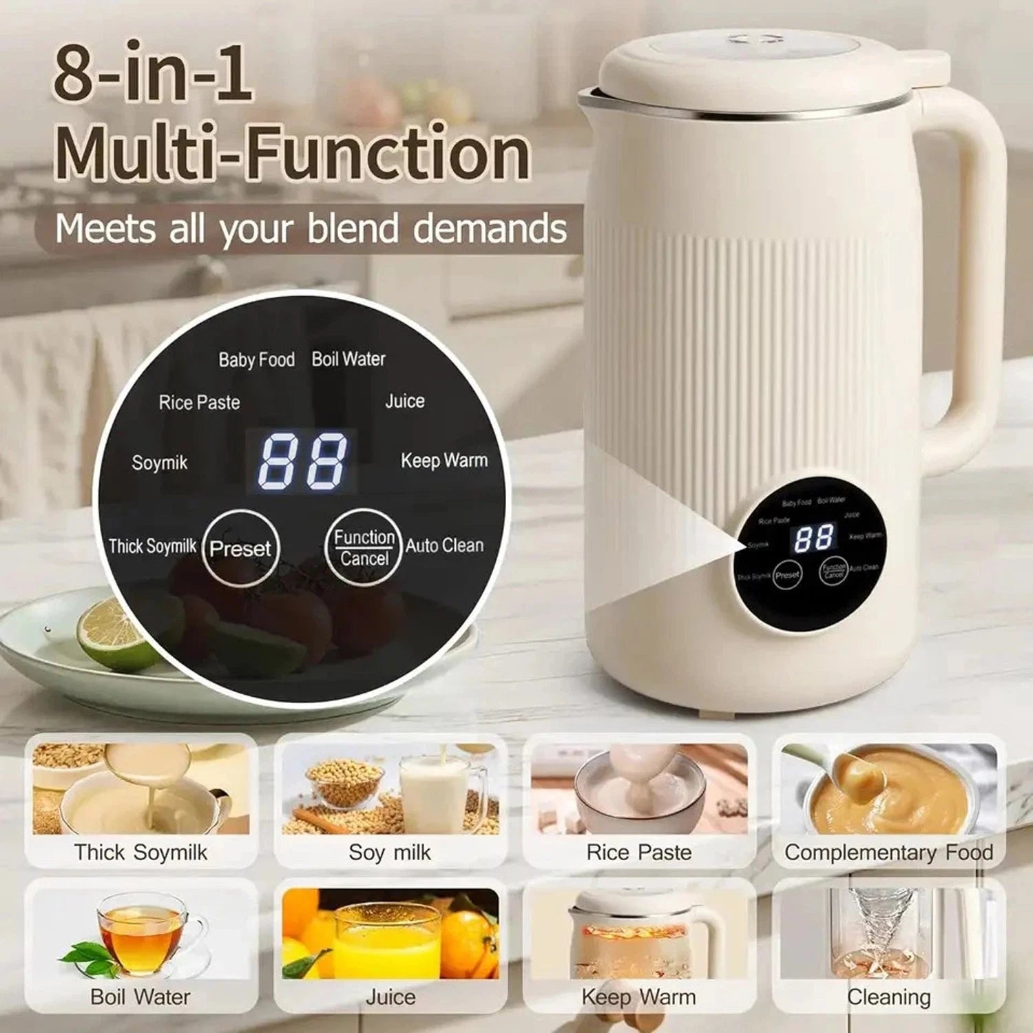 8-in-1 Automatic Nut Milk Maker – 50oz Almond, Soy & Oat Milk Machine with 12-Blade System