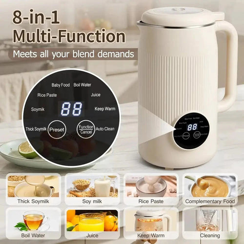 8-in-1 Automatic Nut Milk Maker – 50oz Almond, Soy & Oat Milk Machine with 12-Blade System